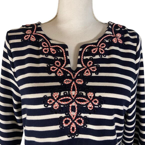 Talbots Women Petite Large LP‎ Midi Dress Nautical Embellish Vertical Stripes - Picture 6 of 9